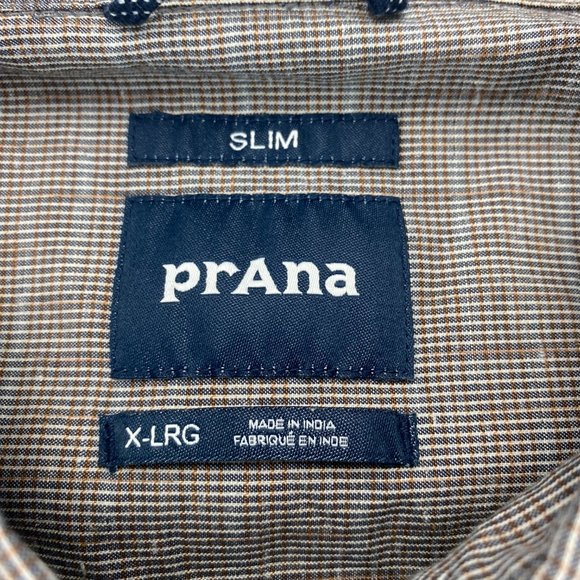 PRANA Shirt Men Extra Large XL Brown Button Down Slim Long Sleeve Casual Hemp - Picture 5 of 9